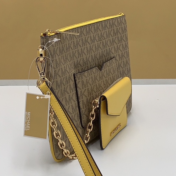 Michael Kors Jet Set LG 2 in 1 card case wristlet Wallet DAFFODIL SIGNATURE - Picture 9 of 16